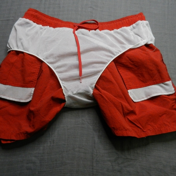 VINTAGE Big Dogs Swim Trunks Shorts Women's XL Orange Nylon Lined Logo - Picture 11 of 12